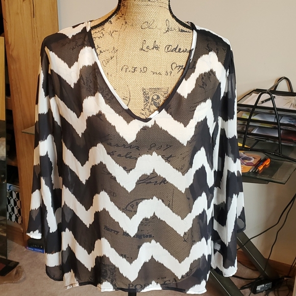 Sage brand chevron print sheer blouse size Medium - Picture 1 of 11